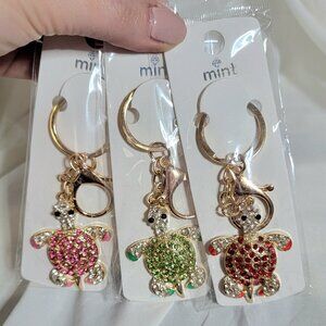 3 Sea Turtle Rhinestone Charms / Keychains ~ ALL NEW